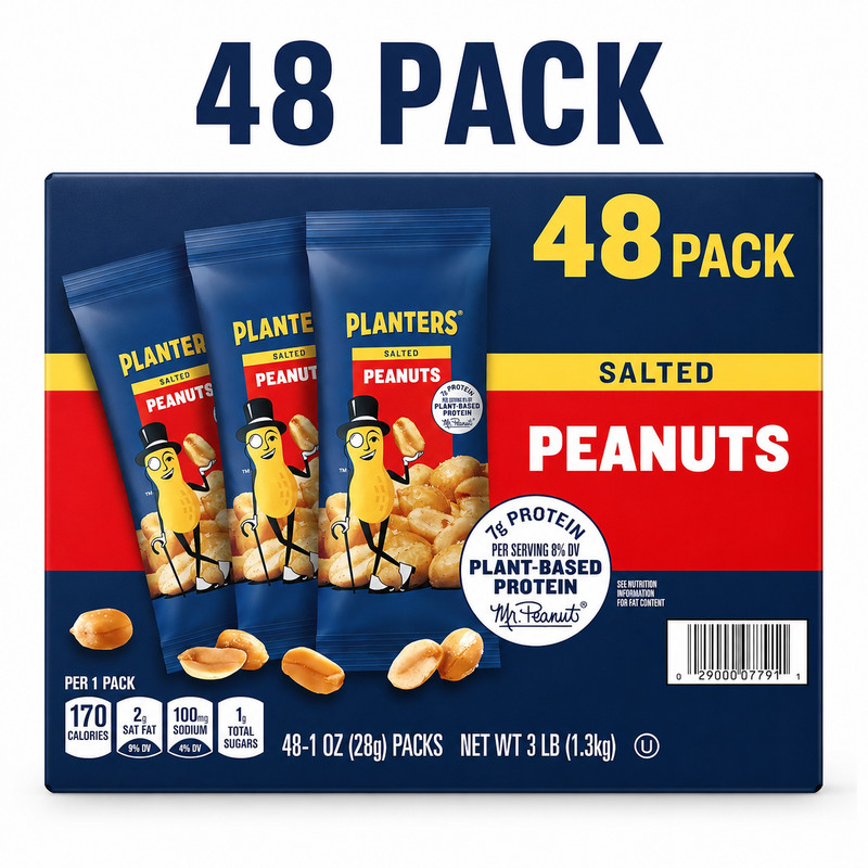 Planters Salted Peanuts 48 Count 1oz Bags Bulk Snack Pack Roasted Salted Nuts