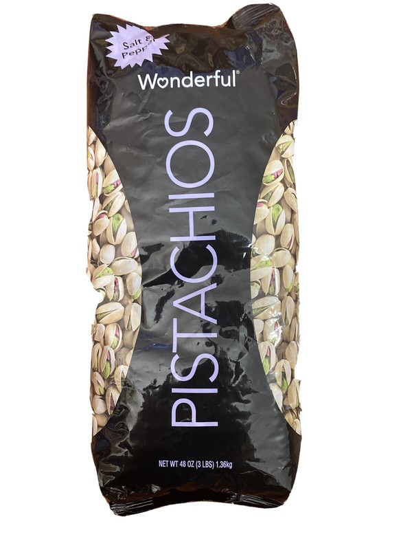 Wonderfull Nuts Pistachios California Big Open Salt & Pepper 48 OZ-3 LB One Bag!