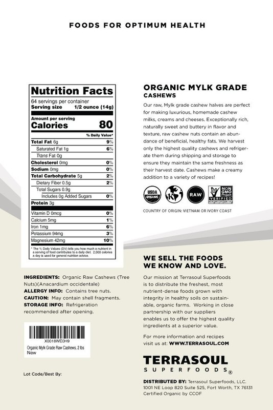 Terrasoul Superfoods Organic Raw Cashews Mylk Grade, 2 Lbs, Premium Quality f... gallery