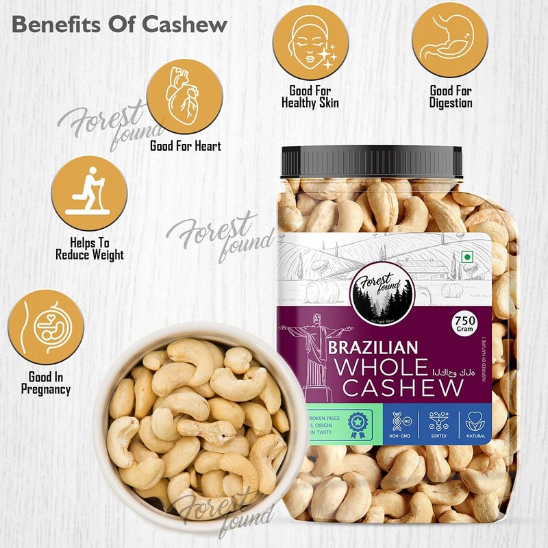 Forest Found Jumbo Cashew Nuts 900g | Premium Whole Kaju Authentic Dry Fruits gallery