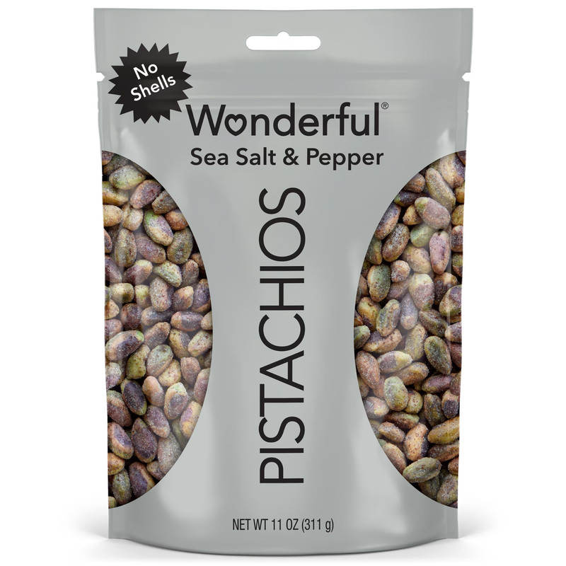 Wonderful Pistachios No Shells Sea Salt, Pepper Nuts, 11 Ounce Bag.