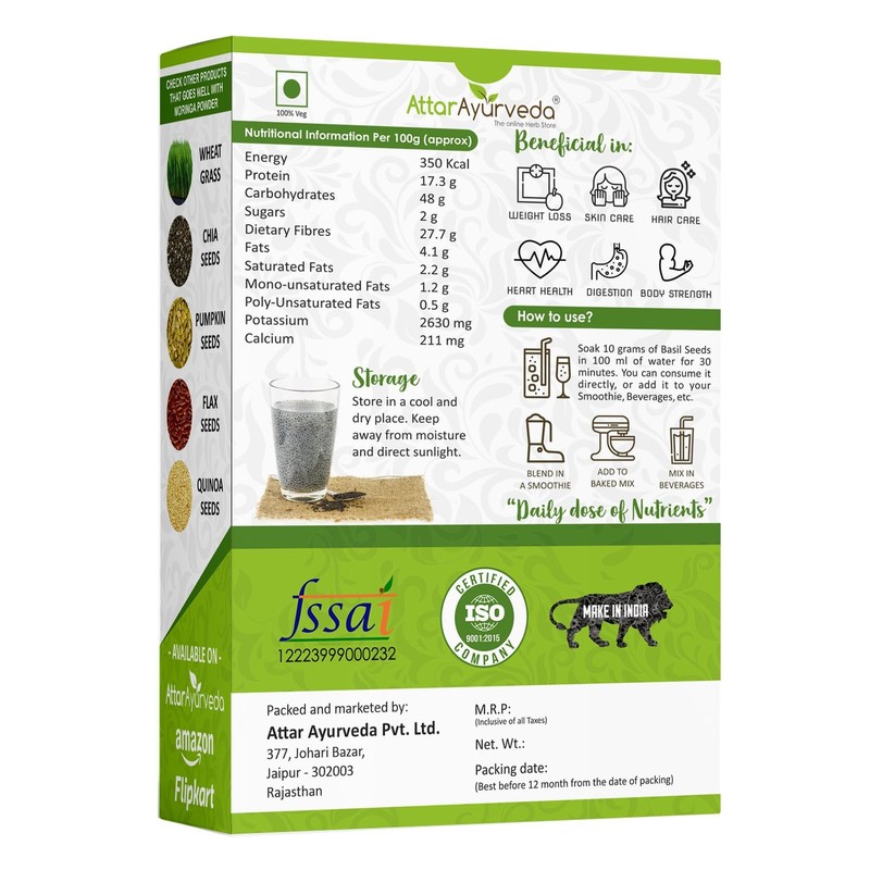 Attar Ayurveda Sabja Basil Seeds - 500 gm (Reduces Body Heat) gallery