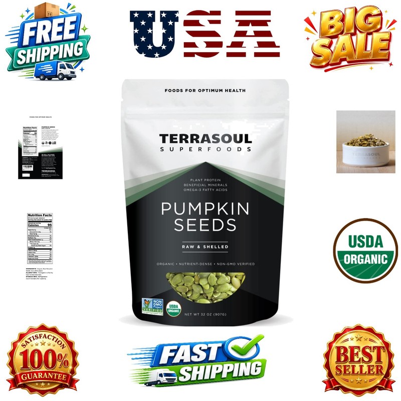 Organic Pumpkin Seeds, 2 Lbs - Quality, Shelled, Raw, Unsalted