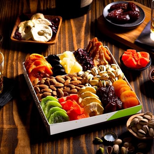 Dried Fruit Mixed Nuts Gift Basket White Gold Box 12 Assortments Food Healthy gallery