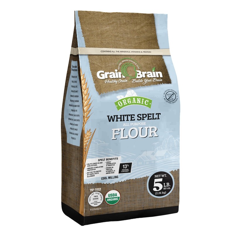Grain Brain Organic White Spelt Flour (5 LB) All Purpose 80 Ounce (Pack of 1)