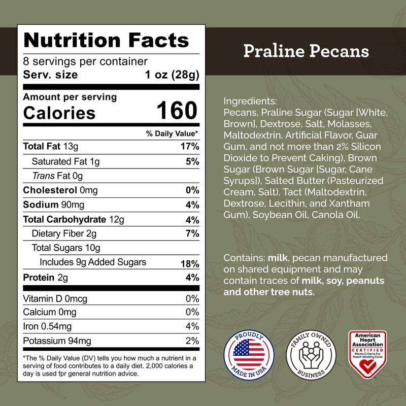 Gourmet Praline Roasted Georgia Pecans | Candied Southern Snack, 8 oz Pouch, 6-P gallery