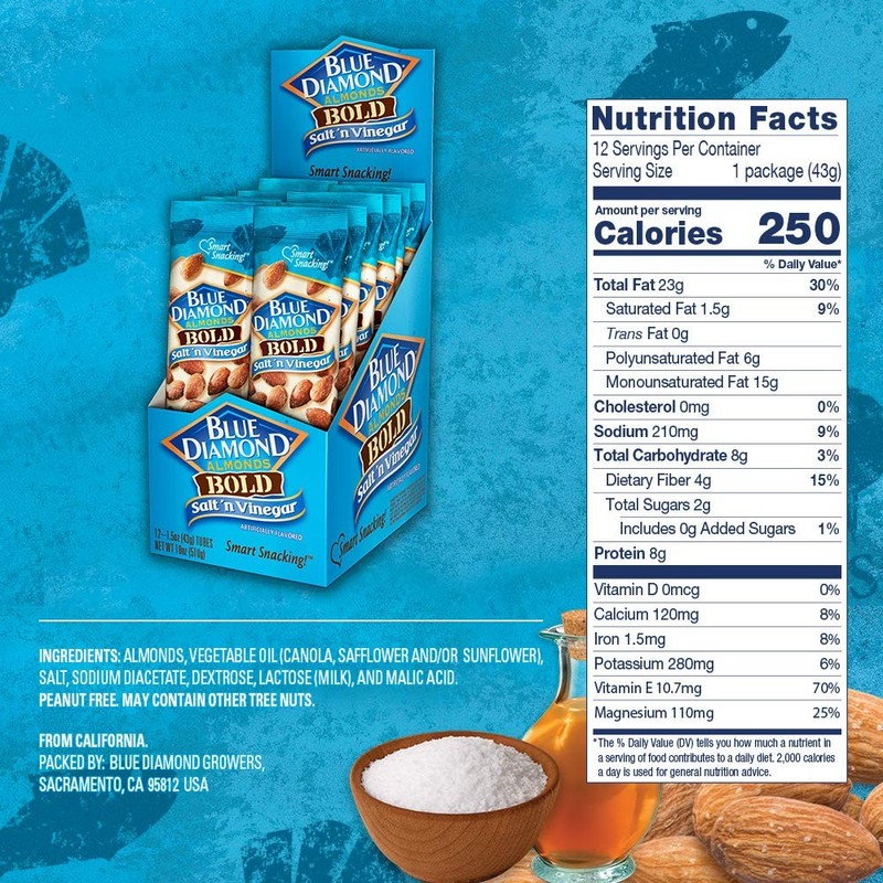 12 Pack Salt N Vinegar Snack Nuts Single Serve Almond High Protein Travel Snack gallery