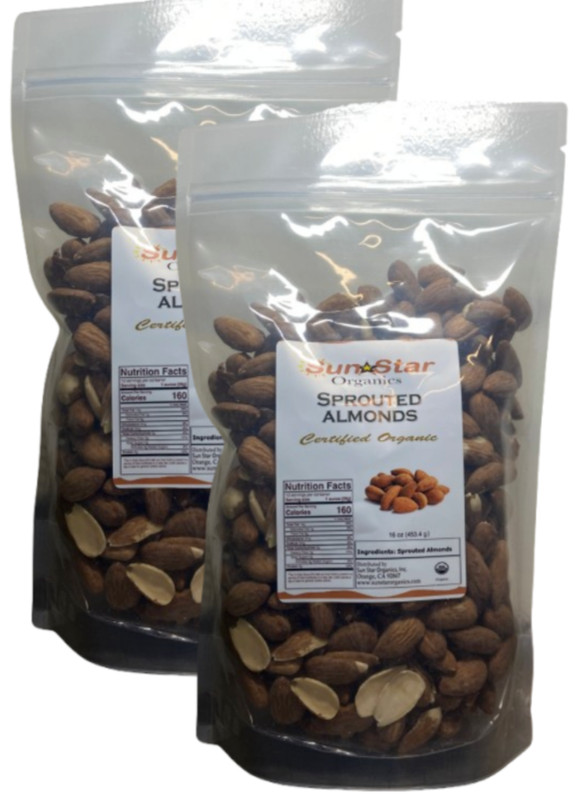 Sun Star Organics Sprouted Almonds 1 lb (2 Pack) – Raw, Crunchy & Nutrient-Rich