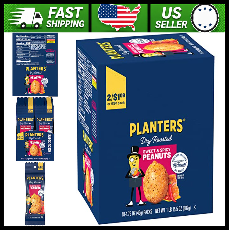 PLANTERS Sweet & Spicy Dry Roasted Peanuts 1.75 oz 108 Pack
