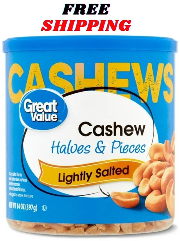 Great Value Lightly Salted Cashew Halves & Pieces, 14 oz New