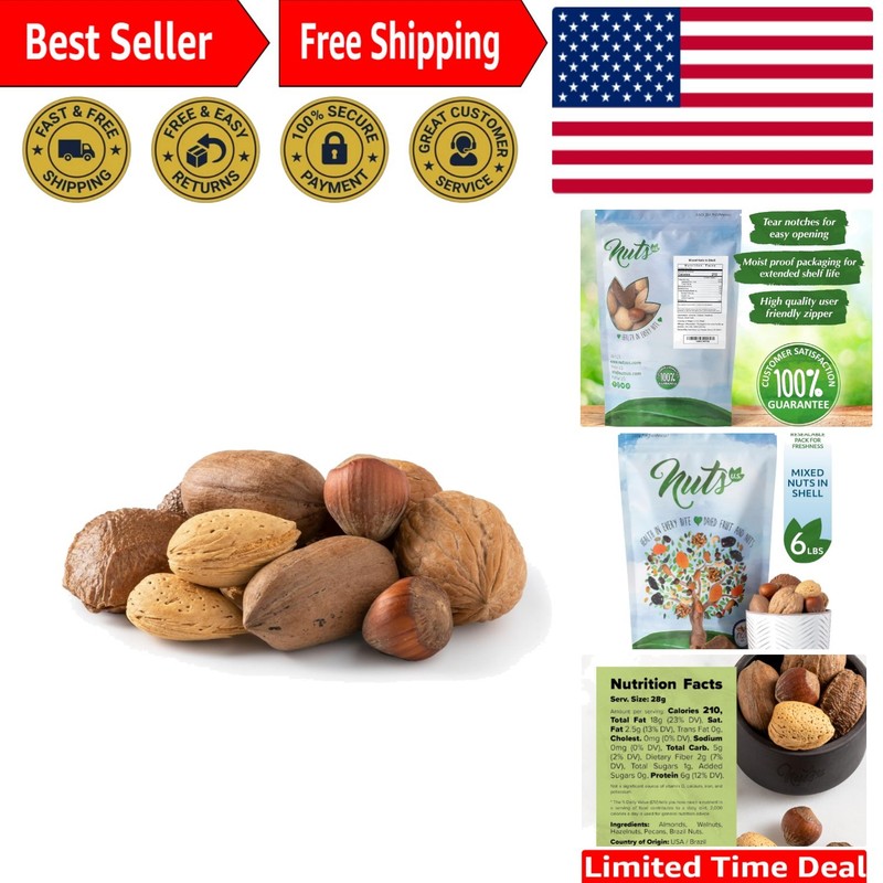 6 lbs Gourmet Mixed Nuts In Shell – Almonds, Brazil Nuts, Cholesterol Free