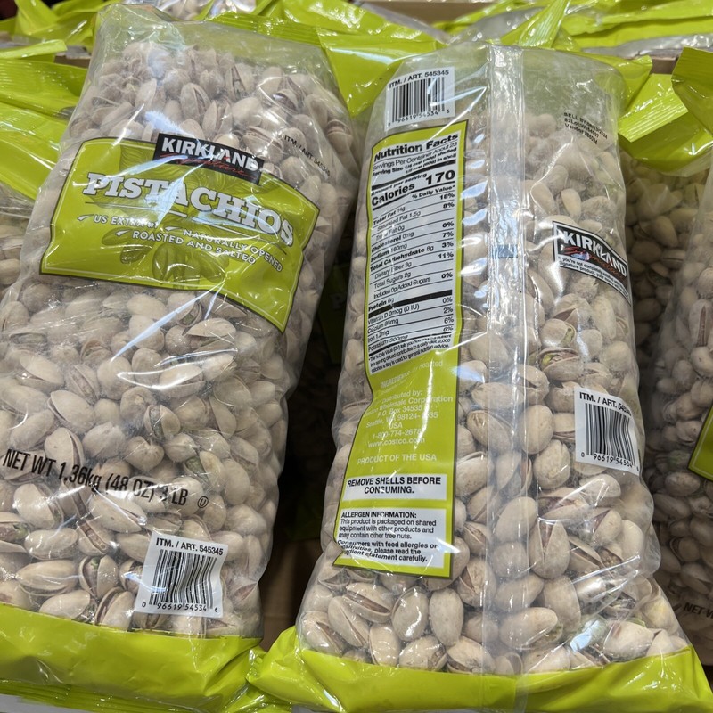 Kirkland Pistachios Roasted & Salted 3 LBS Bag In Shell Natural Opened Nuts NIP gallery