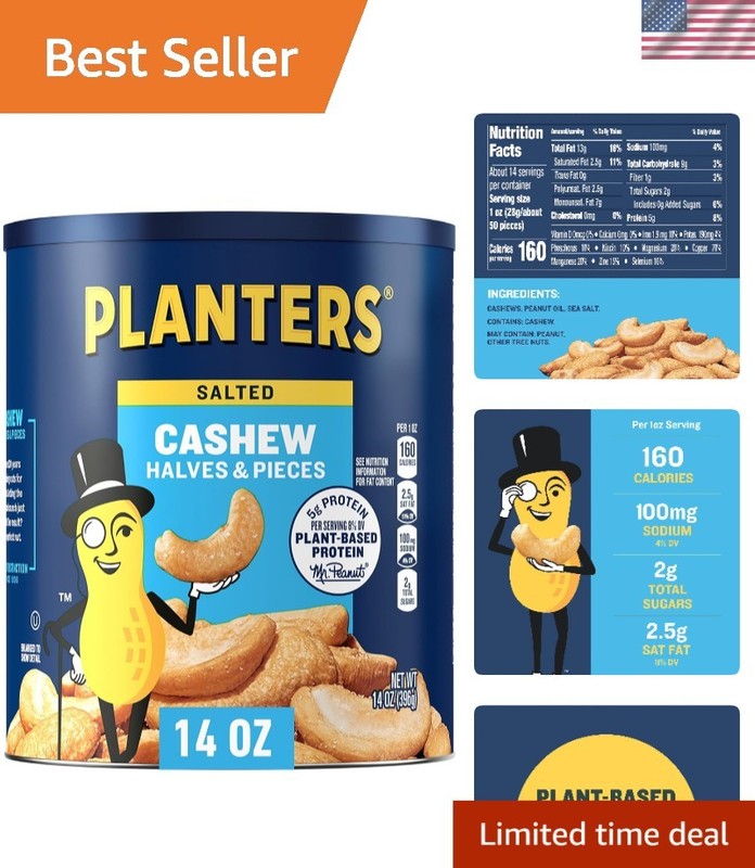 Savory 14 Oz Salted Cashew Halves - Ideal for Snacking or Gameday Treats