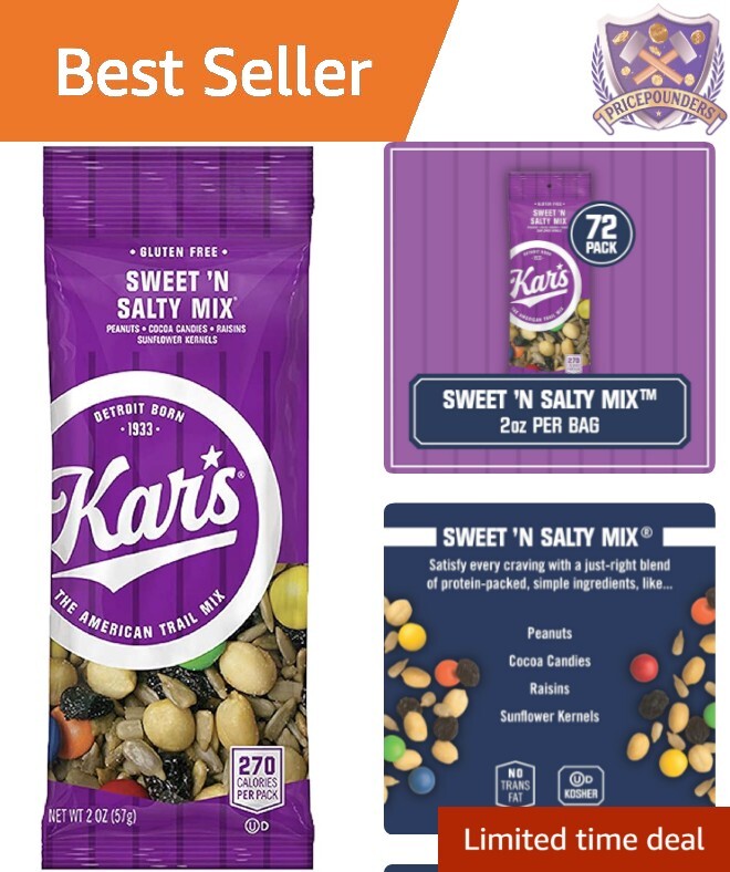 Bulk Pack of 72 Kar’s Gluten-Free Sweet ‘N Salty Trail Mix 2 oz Snack Packs