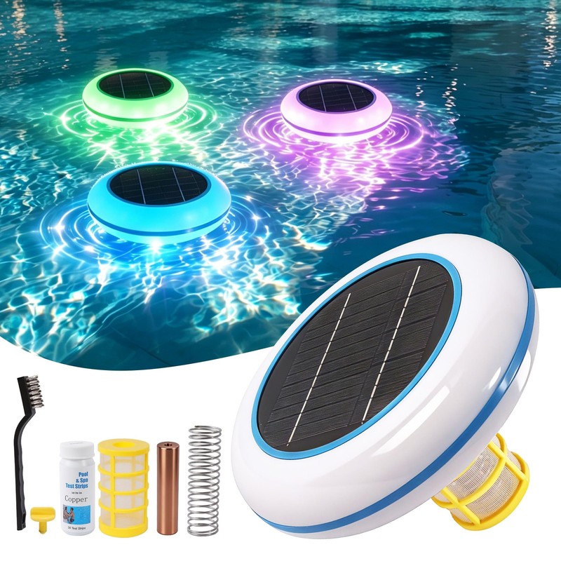 Fandiar Solar Pool Ionizer with Multi-Color LED Light – Floating Copper Pool ...