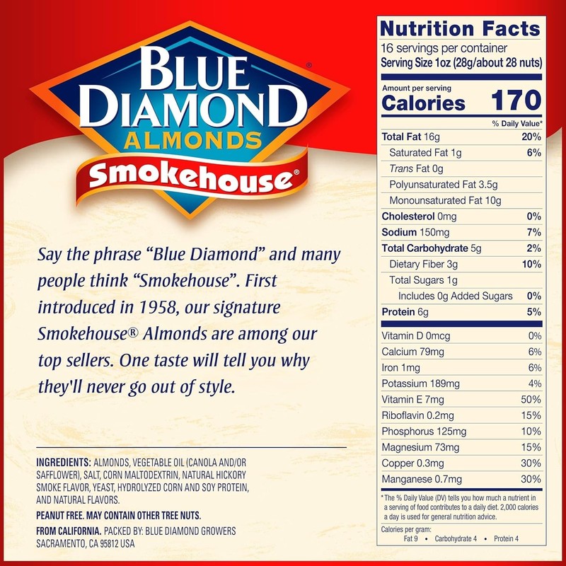 Blue Diamond Almonds Gluten Free Smokehouse Flavored Snack Nuts,16 Oz Resealable gallery