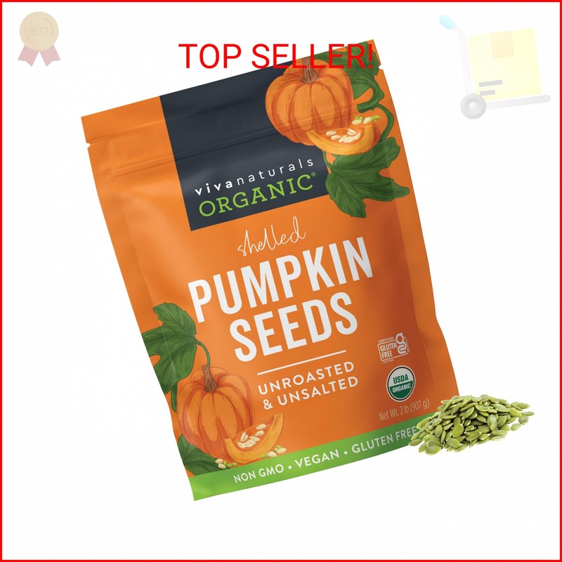 Viva Naturals Organic Pumpkin Seeds, 2 lb (32 oz, 907 g) – Shelled, Unroasted, U