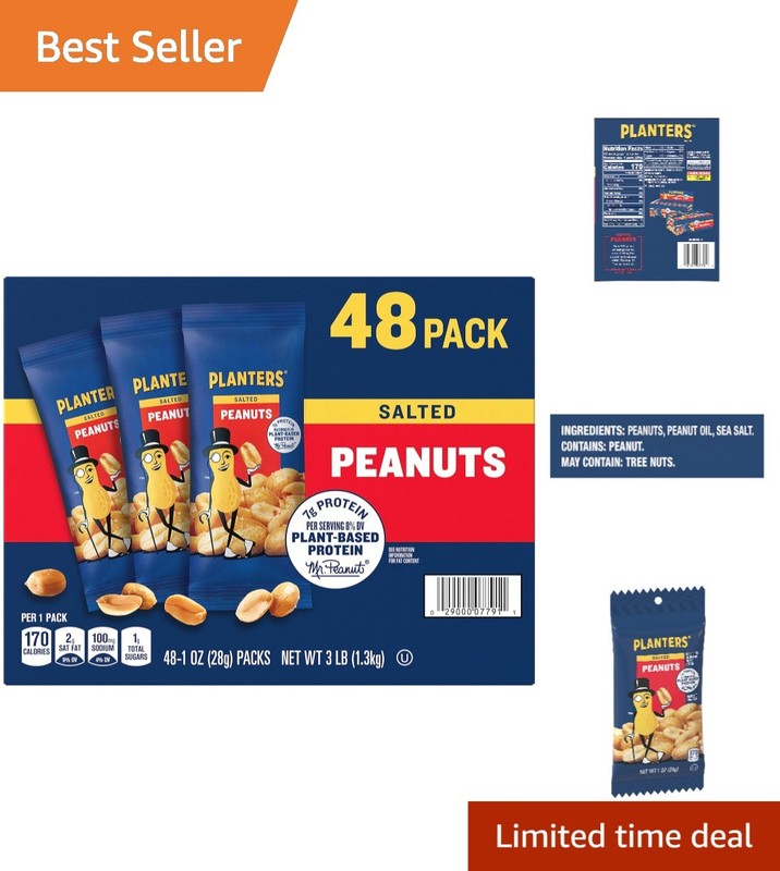 Salted Peanuts by Planters – 48 Count Individual 1oz Bags for Quick Snacking