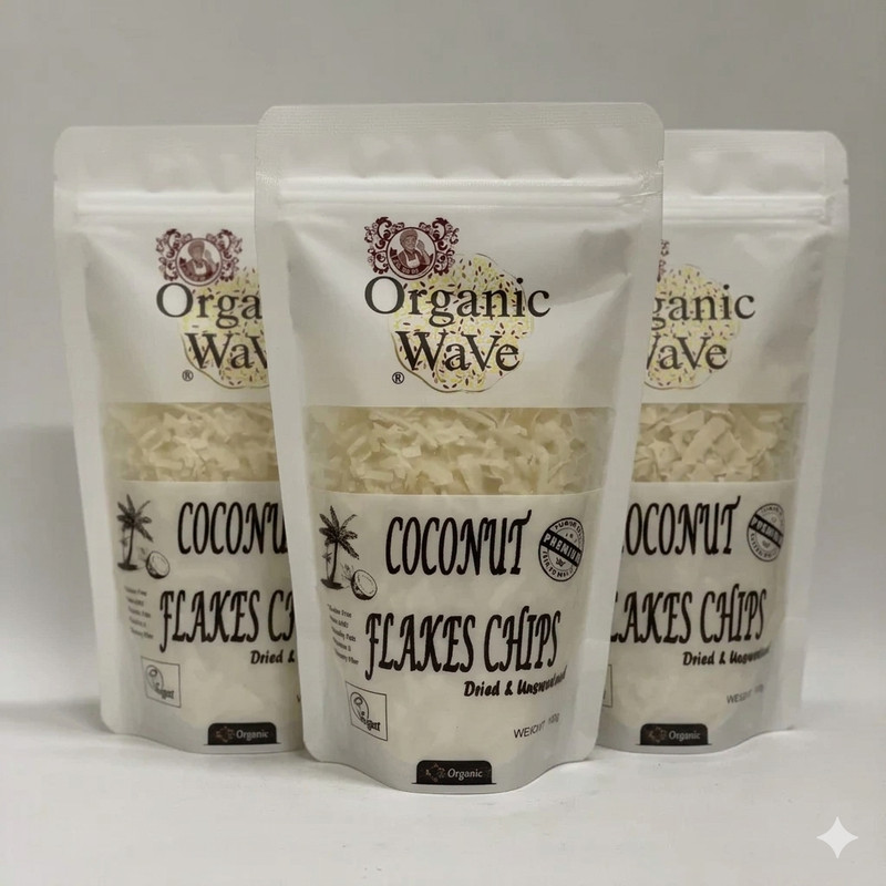 3 Packs Organic Wave Coconut Flakes Chips 100g