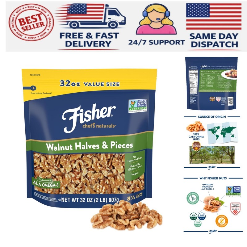 Chef’s Naturals California Unsalted Walnut Halves & Pieces, 2 lb Resealable Bag