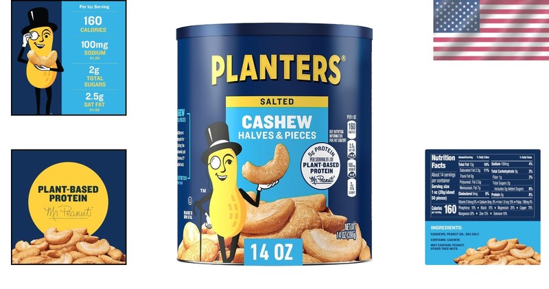 Savory 14 Oz Salted Cashew Halves - Ideal for Snacking or Gameday Treats gallery