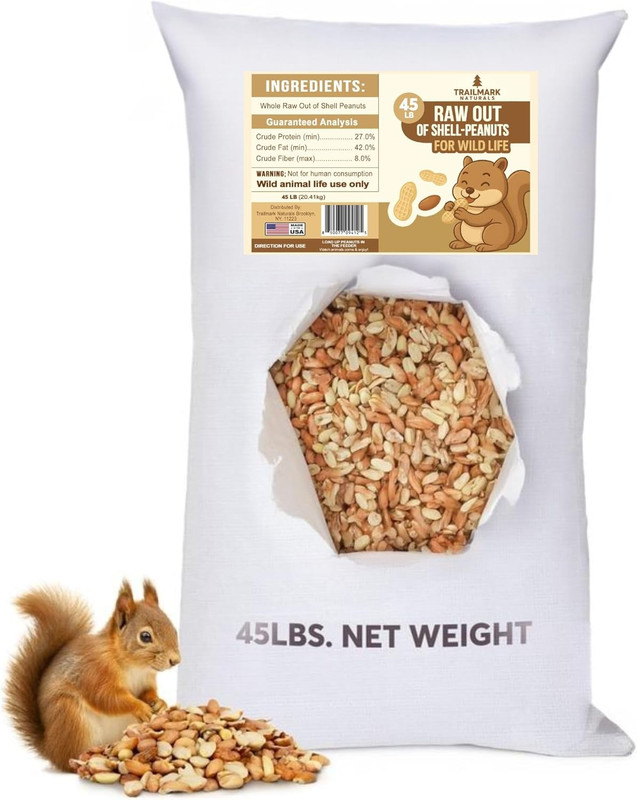 45 LB – Raw Shelled Peanuts for Squirrels, Out of Shell Peanuts for Birds and Wi