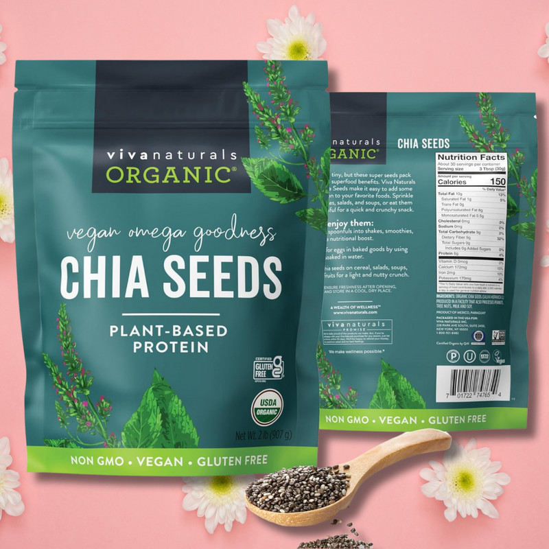 Organic Chia Seeds 2 LBs – Plant-Based Omega-3 and Vegan Protein, Non-GMO Chi