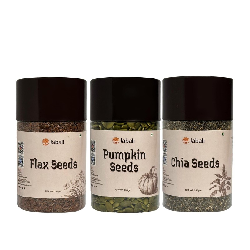 JABALI Super Seeds Combo 3x250g | Flax, Pumpkin & Chia | Omega-3 & Protein Rich