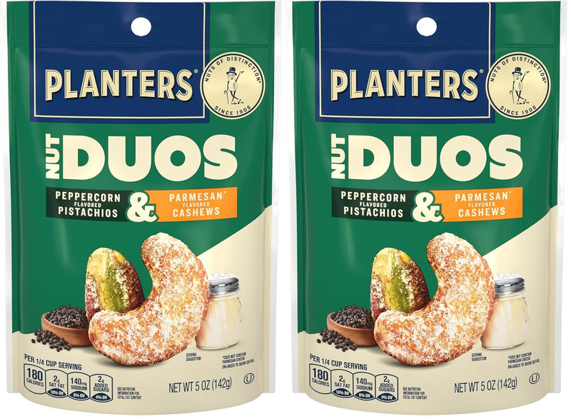 2 Pack Nut Duos Flavored Nuts Peppercorn Pistachios & Parmesan Cashews 5oz