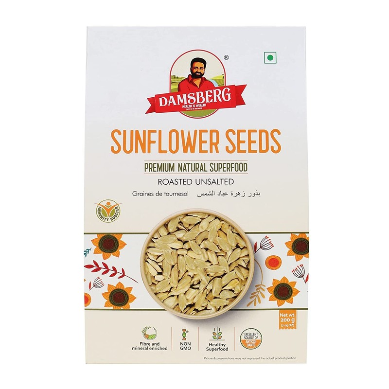 Damsberg Sunflower Seeds Roasted and Unsalted Enriched with Protein and antioxid