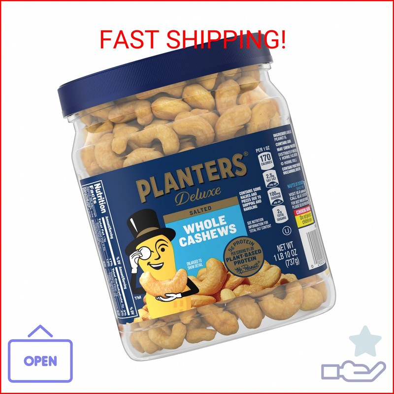 PLANTERS Fancy Whole Cashews with Sea Salt, 26 Ounces ( Pack of 1) Resealable Ja