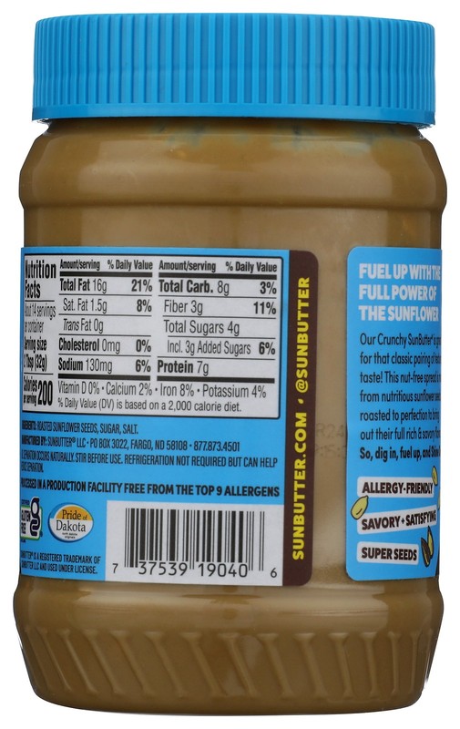 Sunbutter Natural Crunchy Sunflower Butter 16 Oz Jar 6 Pack gallery