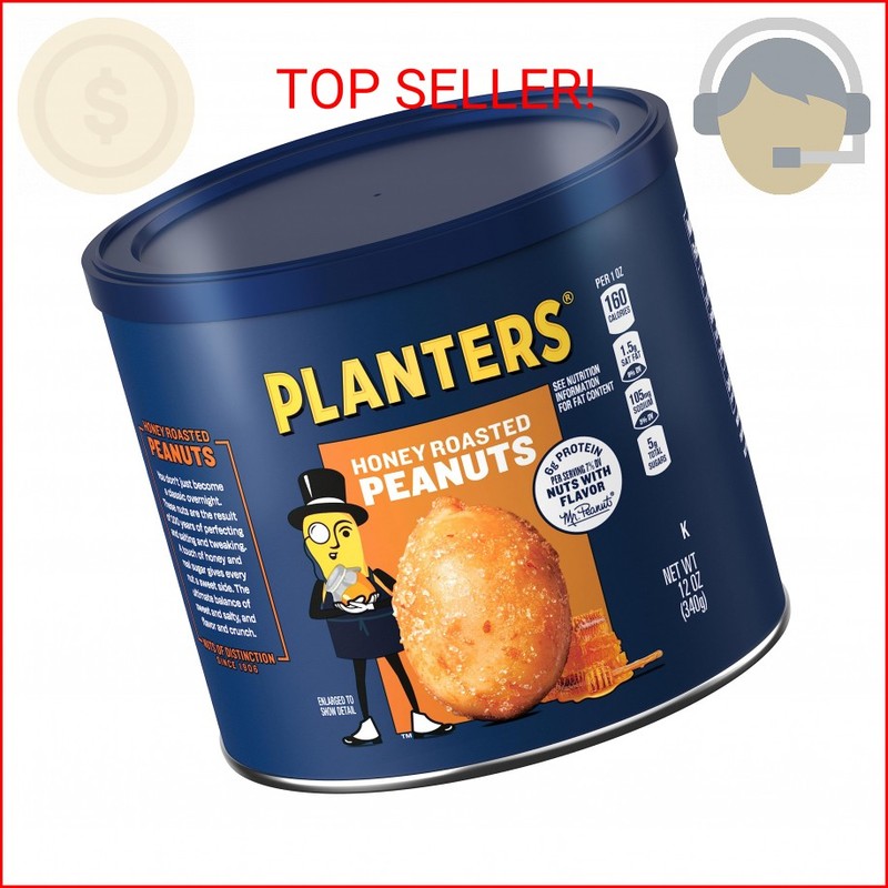 PLANTERS Honey Roasted Peanuts, 12 oz Jar, Planters Honey Roasted Peanuts