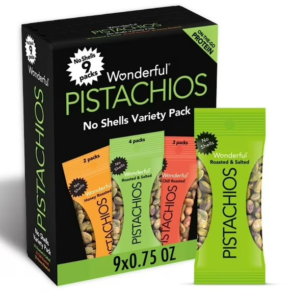 Wonderful Pistachios No Shells Variety, 0.75 Ounce Bags (Pack of 9)