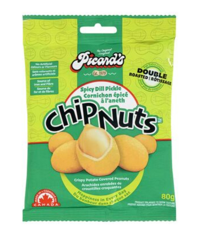 Made in Canada PICARD’S Spicy Dill Pickle 80g Chip Nuts Peanuts Dill Snack Salty