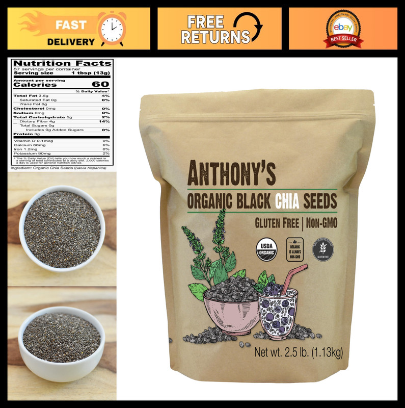 Organic Chia Seeds 2.5 lb - Gluten Free, Vegan, Keto Friendly Superfood