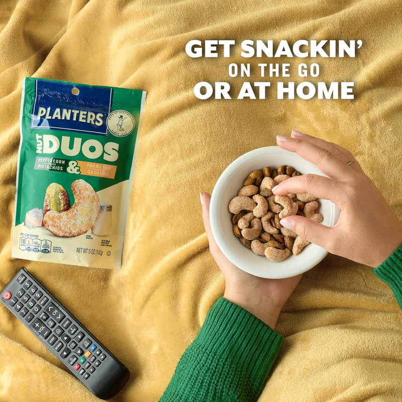 PLANTERS Nut Duos, Flavored Nuts, Peppercorn Pistachios & Parmesan Cashews 5Oz gallery