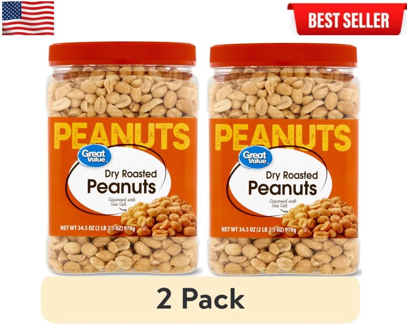(2 PACK) Great Value Dry Roasted Peanuts with Sea Salt 34.5oz….