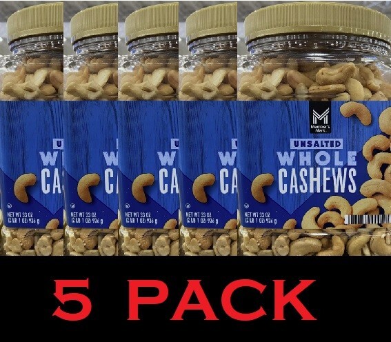 Member’s Mark WHOLE CASHEWS Unsalted 33 oz Tub – 5 PACK