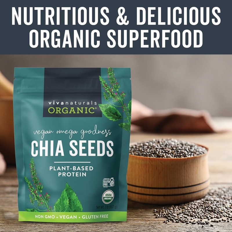 Organic Chia Seeds 2 LBs - Plant-Based Omega-3 and Vegan Protein, Non-GMO Chi gallery