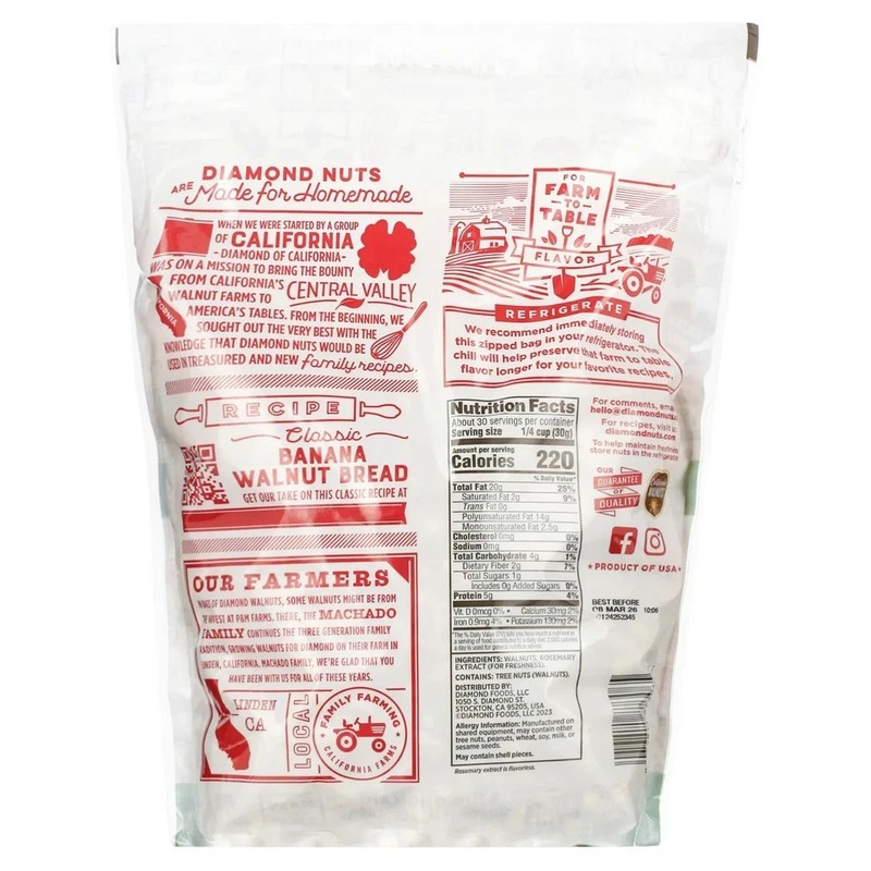 Diamond Of California Shelled Walnuts, 5g Protein, 32 oz Bag gallery