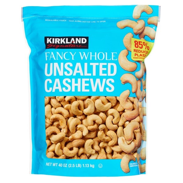 Kirkland Signature Fancy Whole Cashews 2-Pack (5lbs) - Unsalted, Premium Snack
