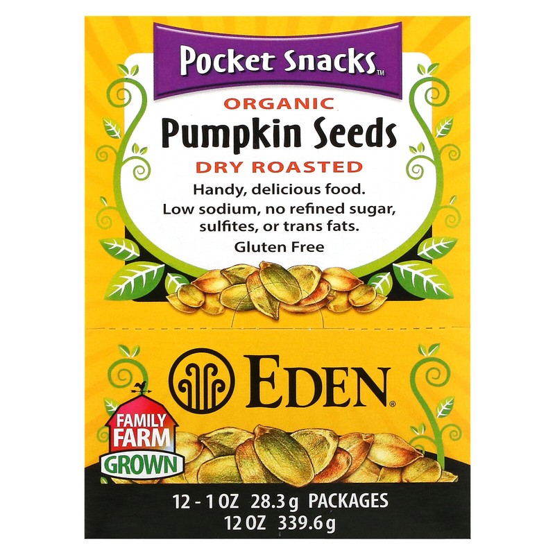 Pocket Snacks, Organic Pumpkin Seeds, Dry Roasted, 12 Packages, 1 oz (28.3 g)