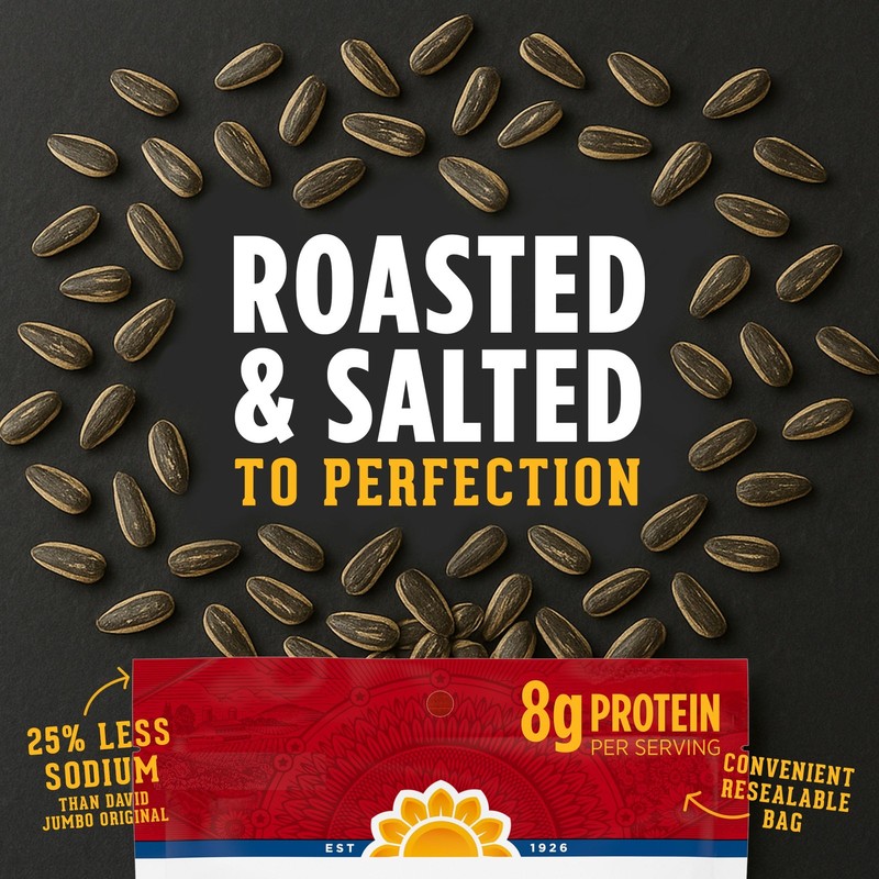 DAVID Reduced Sodium Sunflower Seeds, Gluten Free, 16 oz. Resealable Bag gallery