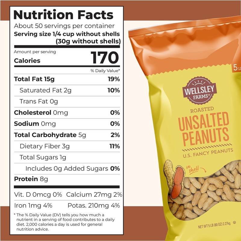 Roasted In-Shell Peanuts - Non-GMO, Low Sodium Snack for Game Day - 5 lb Bag gallery