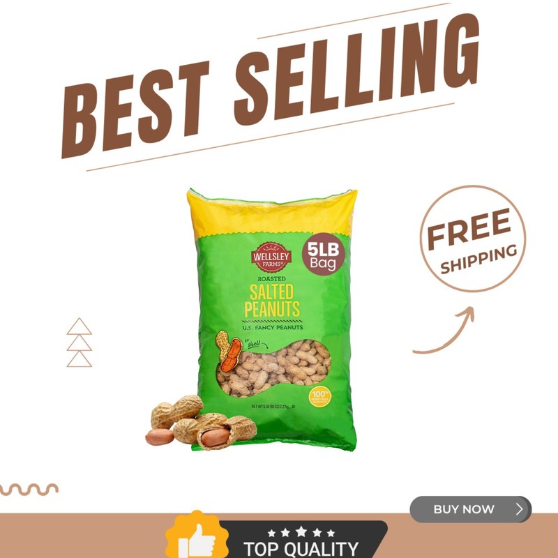5 lb Bag of Salted Roasted Peanuts in Shell – Gluten-Free, Snack Delight