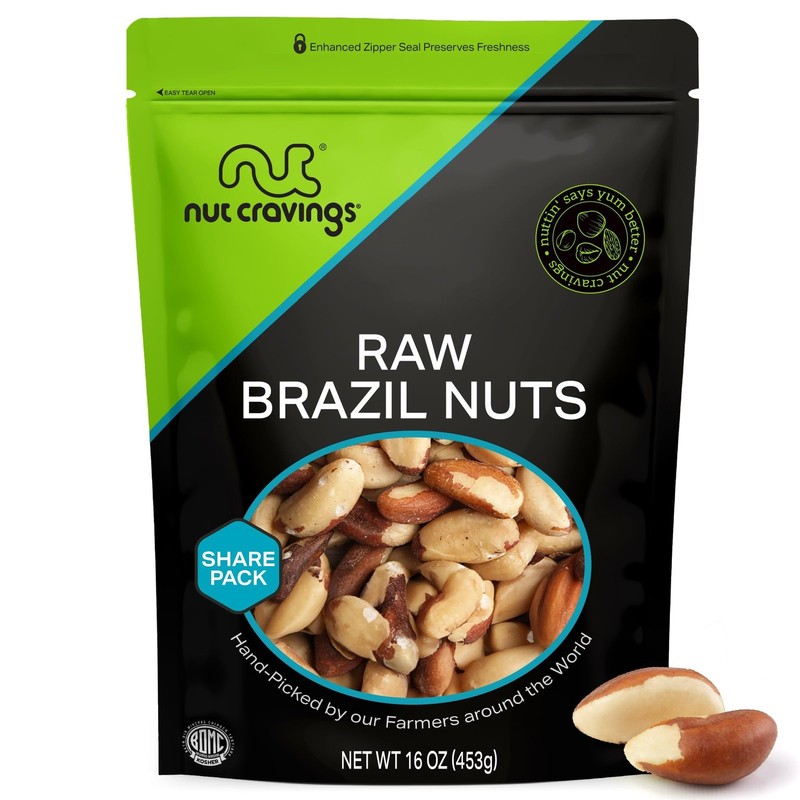 Raw Brazil Nuts, Unsalted, Whole (16oz) – Bulk Healthy Snack in Resealable Bag