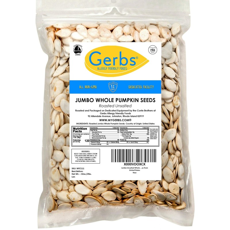 Gerbs Roasted Unsalted Jumbo Whole Pumpkin Seeds 2 lbs. | Small Batch, InShel... gallery