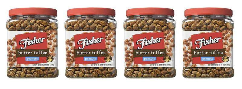 Fisher Butter Toffee Peanuts 42 Oz Canister Pantry Jar 4 PACK VALUE JUMBO
