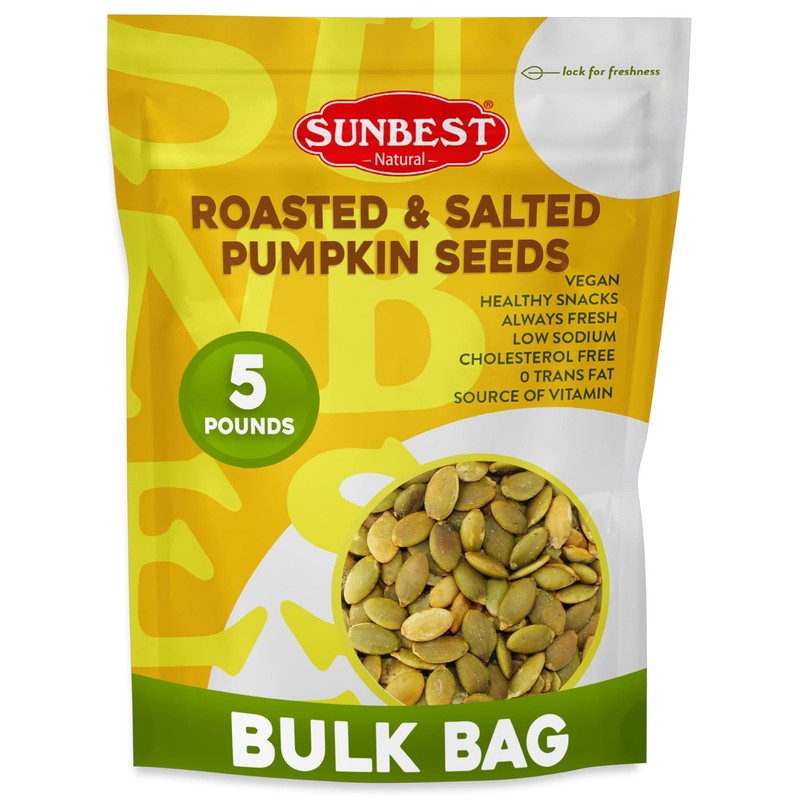 Sunbest Natural Roasted Pumpkin Seeds – 5 lb Bulk Bag – Shelled Pumpkin Seeds…